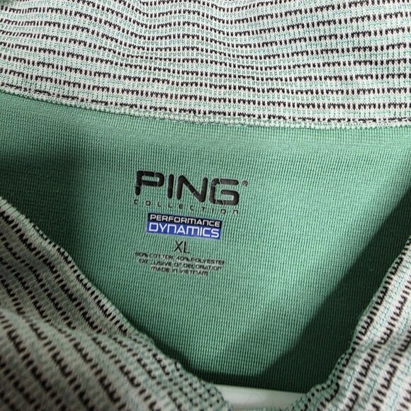 Ping Golf Polo Shirt Mens XL Performance Dynamic Green Gray Stripe Dri-Fit - Picture 5 of 5